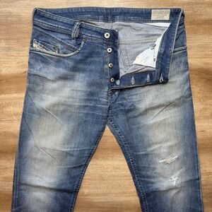 Diesel Jeans Men 32x32 Blue Iakop Slim Tapered Stretch Distress Authentic 0836X